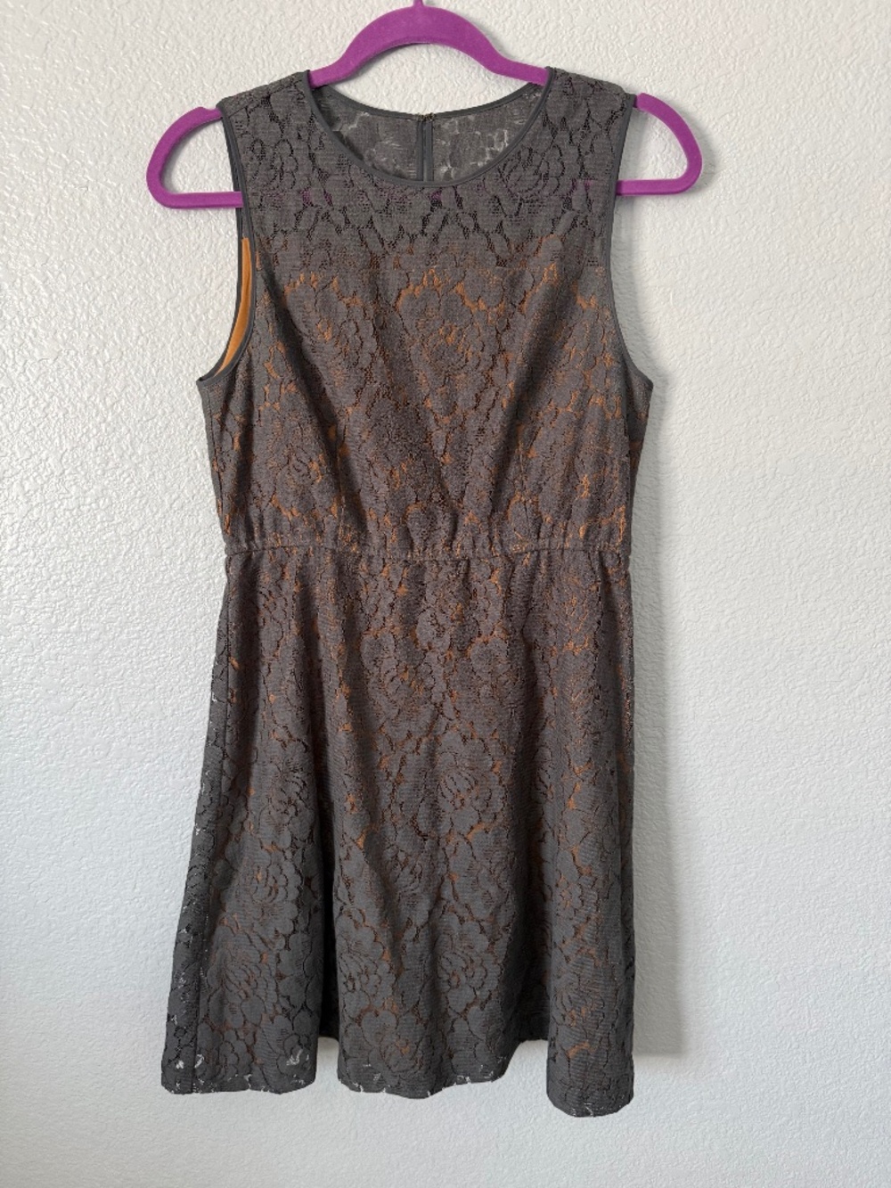 Fossil Lightly Worn Gray and Tan Lace Dress Size S